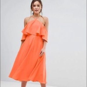 ASOS Ruffle Top Midi Dress in Apricot